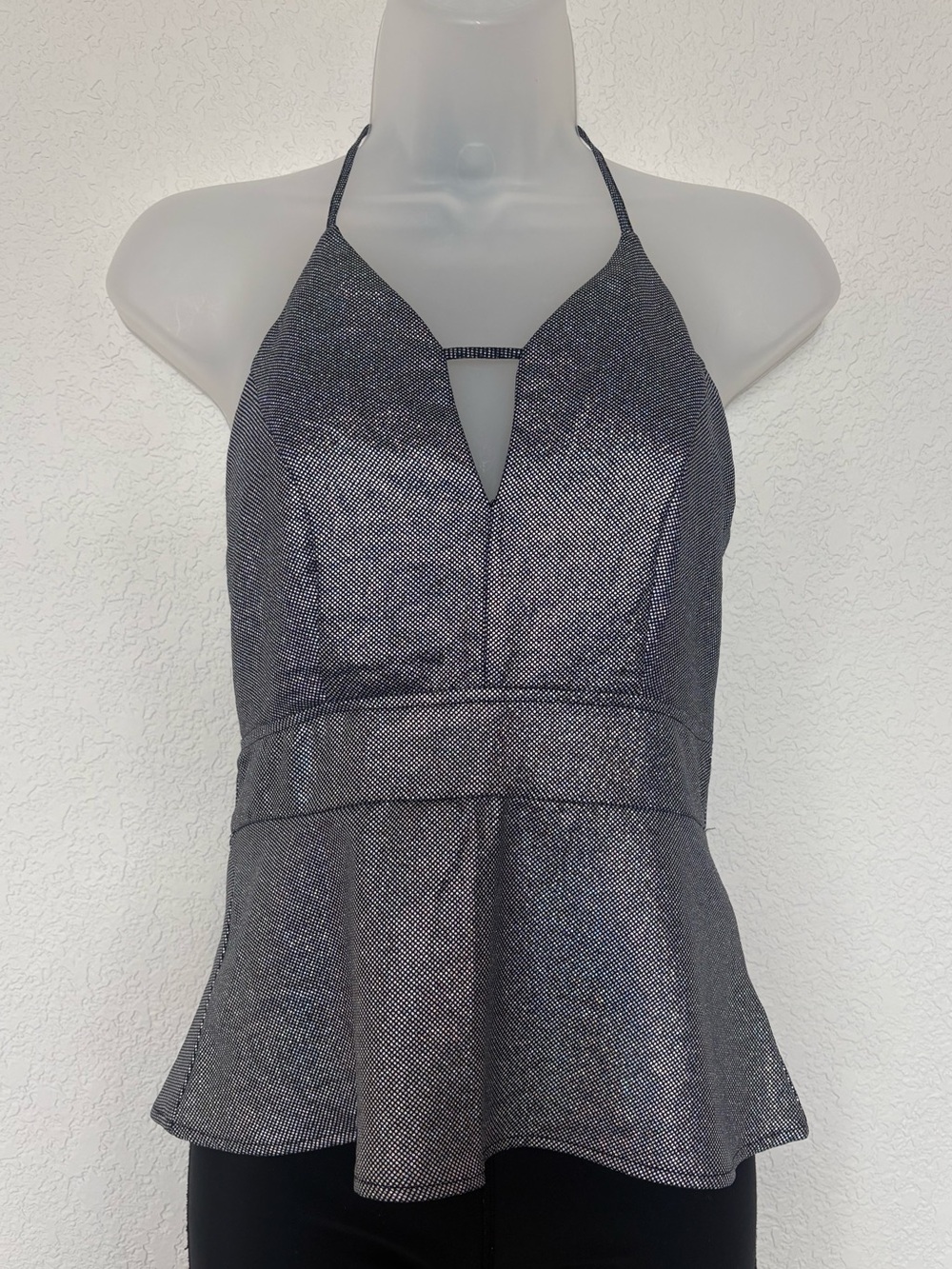 Express Silver Metallic Halter Peplum Tank Top